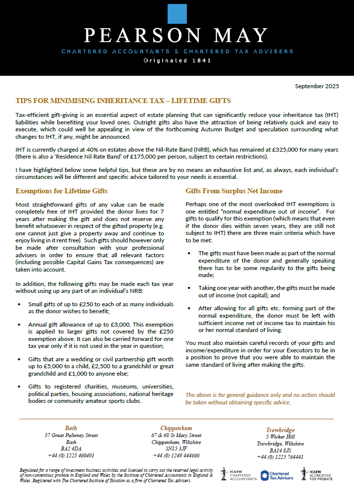 Tips for minimising Inheritance Tax